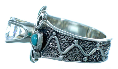 Genuine Sterling Silver Flower Cubic Zirconia Turquoise Inlay Ring Size 6-1/2 LX113104